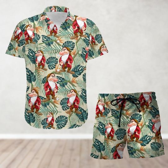 Grumpy Button Shirt And Shorts, Snow White Hawaiian Shirt, Beach Shorts, Disney Trip Shirt, Disney Vacation Shirt, Movie Summer Shirt