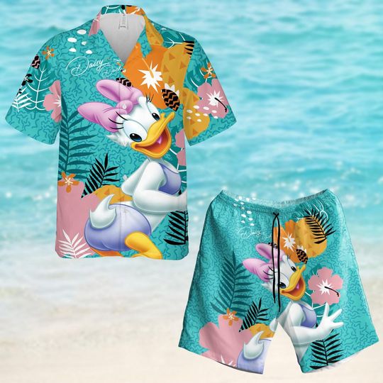 Daisy Duck Hawaii Shirt And Short, Disney Girls Trip Shirt, Disneyland Hawaiian Shirt, Family Vacation Matching Shirt, Gift For Her