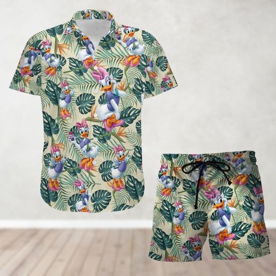 Daisy Duck Button Shirt And Shorts, Daisy Hawaiian Shirt, Beach Shorts, Disneyworld Shirt, Disneyland Shirt, Disney Vacation Shirt