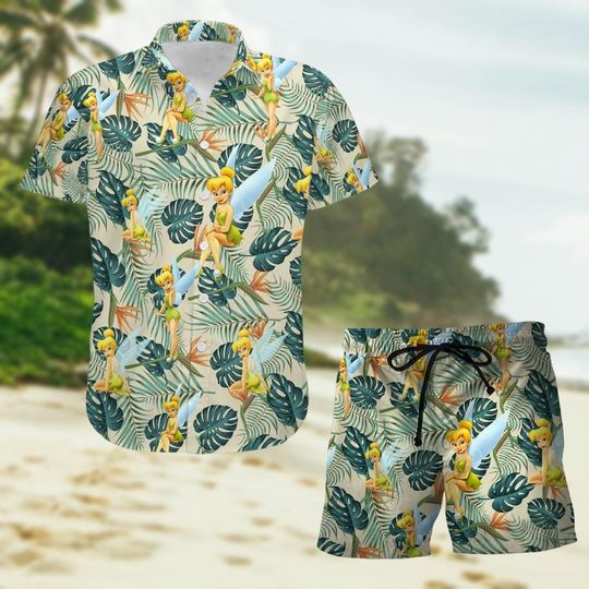 Tinker Bell Button Shirt And Short, Disney Girls Trip Shirt, Magic Kingdom Hawaii Shirt, Disneyland Fairy Summer Shirt, Gift For Her