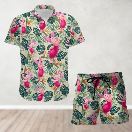 Winnie Pooh Piglet Button Shirt And Shorts, Piglet Hawaiian Shirt, Beach Shorts, Disneyworld Shirt, Disneyland Shirt, Disney Vacation