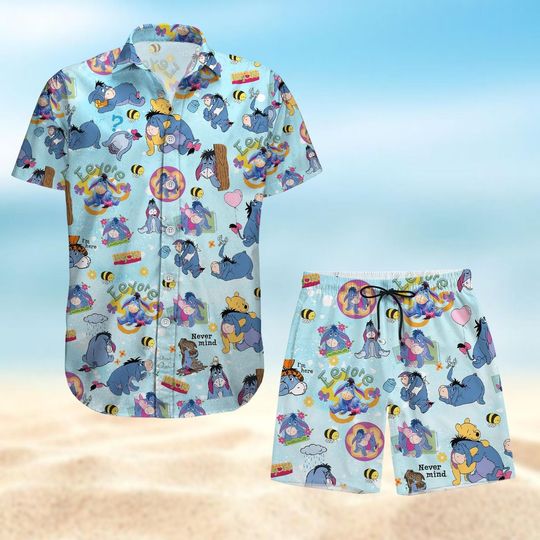 Eeyore Button Shirt, Eeyore Hawaiian Shirt, Disney Summer Shorts, Winnie The Pooh Shirt, Vacation Shirt Men Women, Beach Party Gift