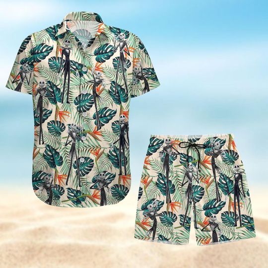 Jack Skellington Button Shirt, Skellington Hawaiian Shirt, Beach Shorts For Men, Nightmare Before Women Shirt, Disney Trip Aloha Shirt