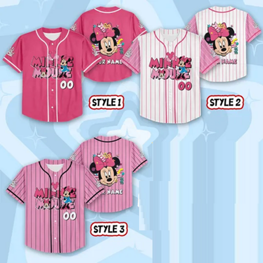 Custom Minnie Mouse Collection Baseball Jersey, Disney Minnie Baseball Shirt, Disneyland Jersey, Disneyworld Shirt, Magic Kingdom Gifts