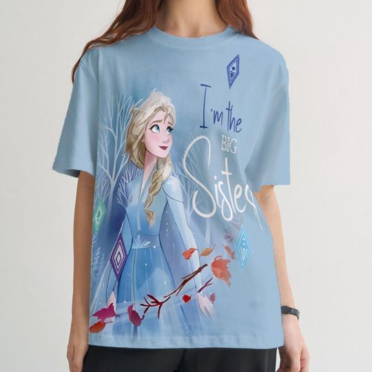 Discover Disney Frozen Princess Elsa I Am The Big Sister All Over Print T-shirt, Elsa Portrait 3D Shirt, Gift For Girl, Disneyland Girl Trip 2025