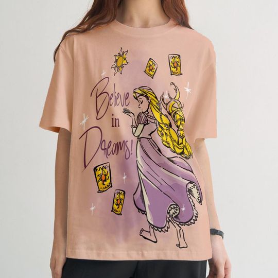Disney Tangled Sketch Believe Dream All Over Print T-shirt, Rapunzel Princess 3d Shirt, Disney Princess, Gift For Girl, Disneyland Girl Trip