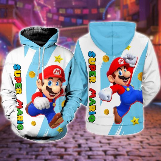 Super Mario Hoodie, Super Mario Game Hoodie, Super Mario 3D Full Over Print Hoodie, Video Game Hoodie