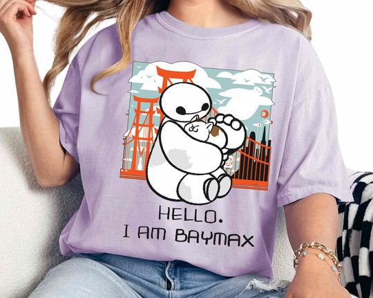 Disney Hello I Am Baymax Hugging Cute Cat Shirt, Big Hero 6 T-shirt, San Fransokyo Skyline Tee, Disneyland Family Matching, Disney Trip 2024