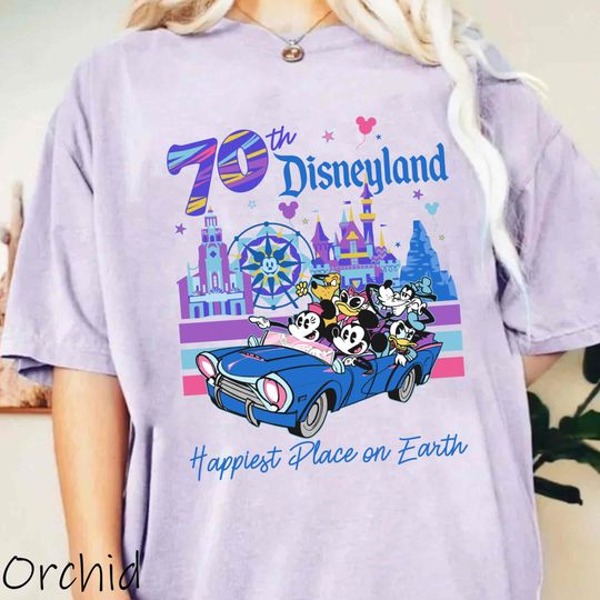 Discover 70Th Anniversary Mickey And Friends Park Icon Comfort Colors Shirt, Disneyland 1955 Happiest Place On Earth Tee, Disney Platinum Celebration