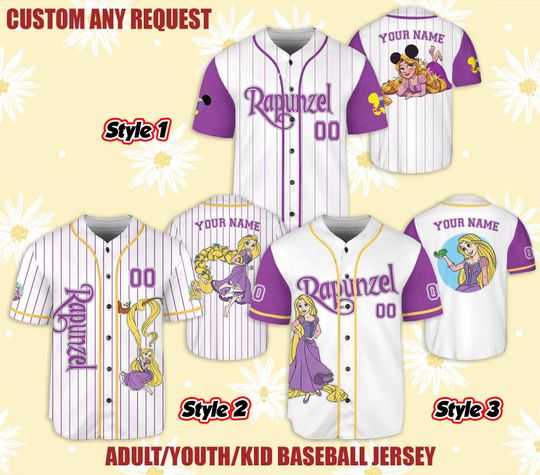 Custom Rapunzel Baseball Jersey, Custom Name Rapunzel Theme Park, Tangled Movie Disney Rapunzel Custom Jersey, Birthday Gift Jersey
