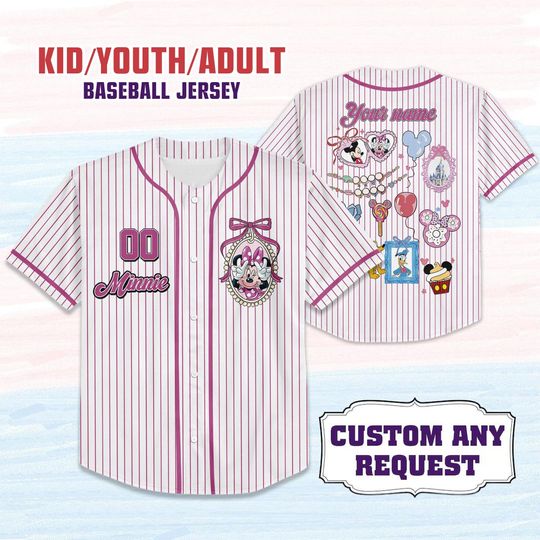 Discover Personalized Coquette Bow Minnie Baseball Jersey, WDW Disneyland Trip Jersey, Disney aesthetic Jersey, Gift For Her, Minnie Sport Jersey