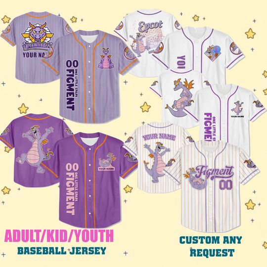 Custom Disney Figment Little Spark Baseball Jersey, Kids, Youth, Adult Disney Baseball Jersey Sports Outfits Cute Gifts For Fans Disney