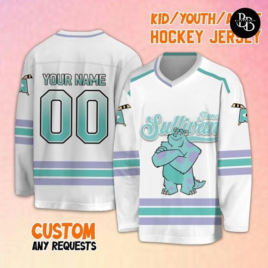 Discover Personalize Disney James Sullivan Hockey Jersey, Disney James Sullivan Hockey, Hockey Jersey Team, Custom Disney Birthday Gift Hockey