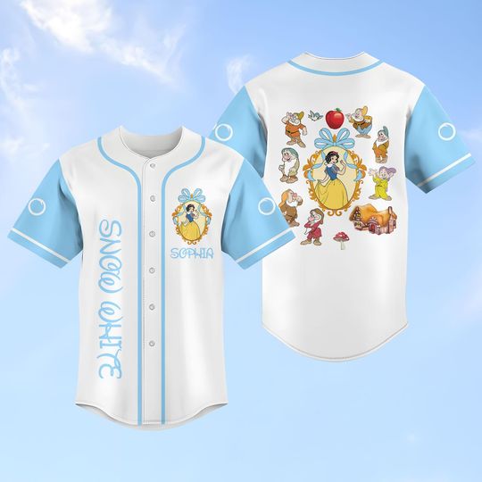 Custom Disney Snow White Baseball Jersey, Snow White And Seven Dwarfs Football Jersey Shirt, Disney Princess Jersey, Disney Jersey