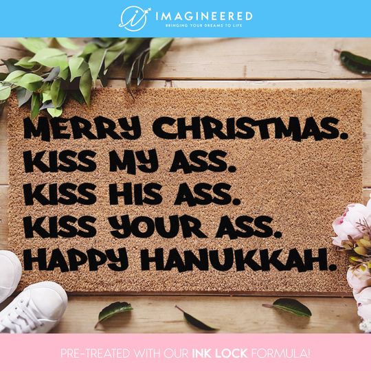 Discover Merry Christmas Kiss My Ass Happy Hanukkah Christmas Door Mat | Funny Christmas Doormat | Funny Christmas Mat | Christmas Vacation