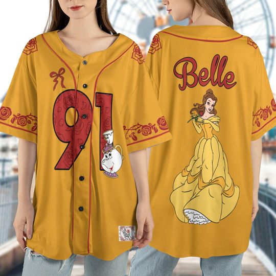 Disney Beauty And The Beast Belle Princess Tales As Old As Time Chip And Pott 1991 Baseball Jersey, Disney Belle Princess Jersey