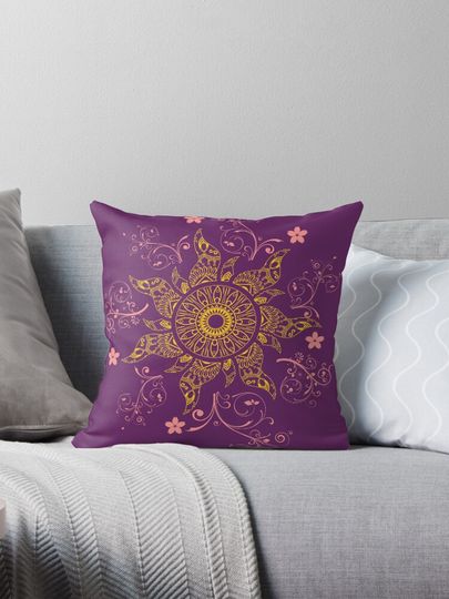 Discover Mandala Gold Flower Pillow