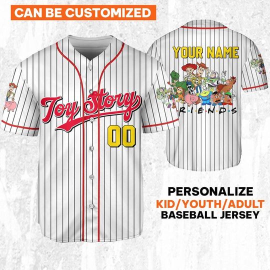 Discover Personalize Toy Story Friends Striped Jersey, Youth, Adult Disney Baseball Jersey Sports, Cute Gifts For Fans Disney