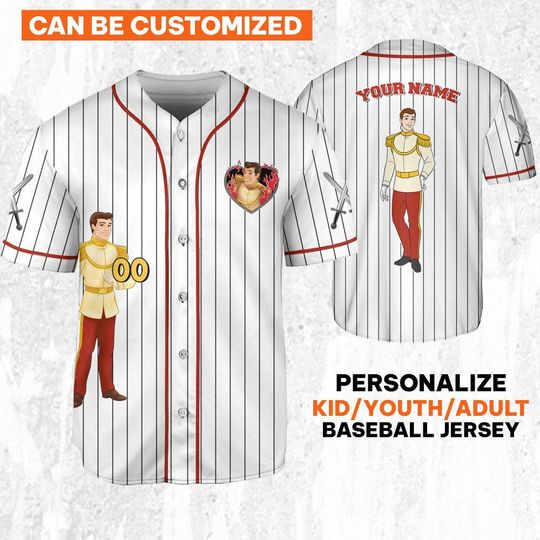 Discover Personalize Disney Cinde Prince Henry Red White Jersey, Custom Kid Youth Adult Baseball Jersey, Custom Disney Birthday Gift