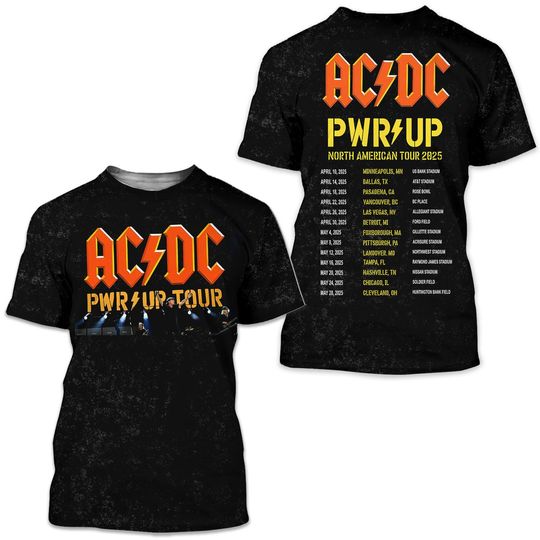 AC.DC Rock Band 3D T-Shirt, Pwr Up Tour 3D T-Shirt, North American Tour 2025 3D T-Shirt, Rock N Roll 3D T-Shirt, Rock Music 3D T-Shirt