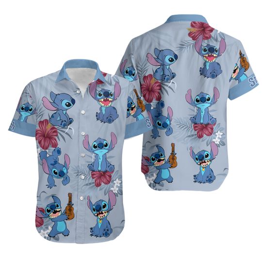 Stitch Button Shirt And Shorts, Disney Lilo Stitch Hawaiian Shirt, Stitch Floral Summer Shirt, Swim Shorts, Beach Shirt, Cartoon Shirt