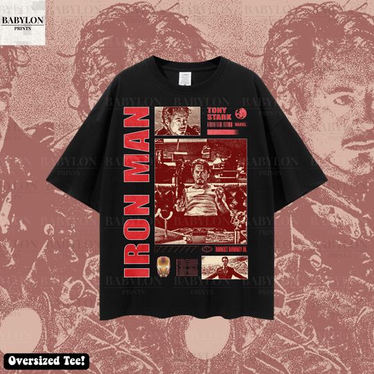 Discover Oversized Iron Man T Shirt Retro Tony Stark Iron Man Signature Movie Tee Robert Downey Jr Marvel Disney Sweatshirt Avengers Campus Gift Tee