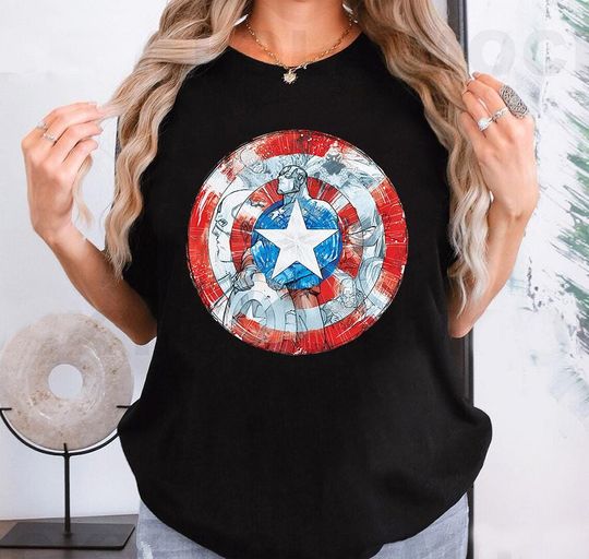 Marvel Captain America Avengers Shield Vintage Retro Comic Comfort Colors Shirt, Disneyland Matching Tee, Marvel Comics Marvel Studios MCU