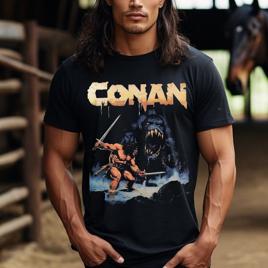 Conan the Barbarian Shirt, cimmerian warrior vintage marvel comic tee gift for him fantasy gift sword and sorcerer arnold schwarzenegger