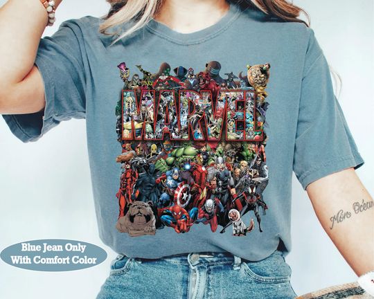 Discover Marvel Comics Book All Characters Group Shirt, Iron-Man Spider-Man Tee, MCU Fans Marvel Studios Unisex Comfort Colors Birthday Gift Tee