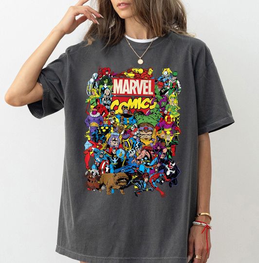 Discover Marvel Comics Heroes Group Shot Graphic T-Shirt, Marvel Family Party Gift Tee, MCU Fan Tee, Marvel Comics Shirt, Disneyland Tee