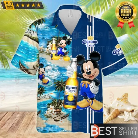 Mickey Mouse Corona Beer Brands Aloha Disney Hawaii Shirt