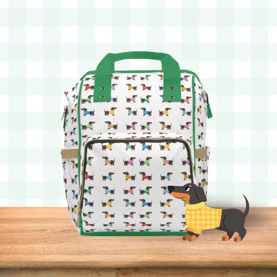 Baby Diaper Backpack Bag Dachshund Dog Print Multi-Purpose Wiener Sausage Hotdog Dog Backpack Vacation Travel Backpack Diaper Tote Baby Gear