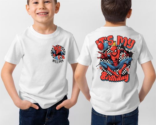 Discover Cartoon Spider Birthday Boy Tee, It's My Birthday Shirt, Personalized Birthday Tee, Marvel Birthday Sweatshirt, Funny Spider Hero Tee