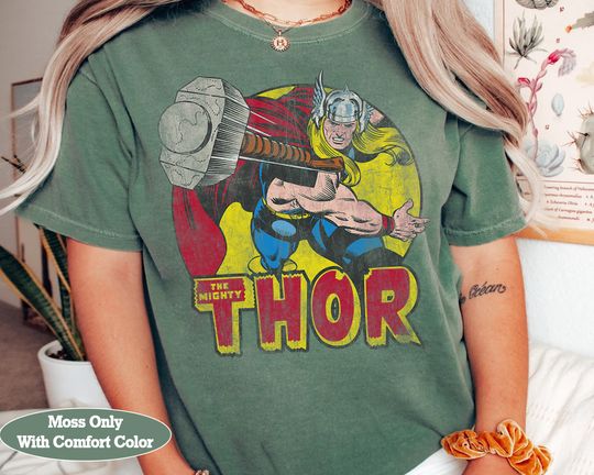 Discover Marvel Avengers Vintage Comic Thor Mighty Hammer Throw Shirt, MCU Fans Marvel Studios Unisex Comfort Colors Tshirt Family Birthday Gift Tee