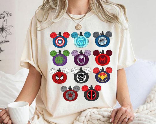 Discover Marvel Custom Avenger Pumpkin T-Shirt, Superhero Halloween Pumpkin Shirt, Marvel Halloween Family Party Gift Tee, Marvel Comics Shirt 2025