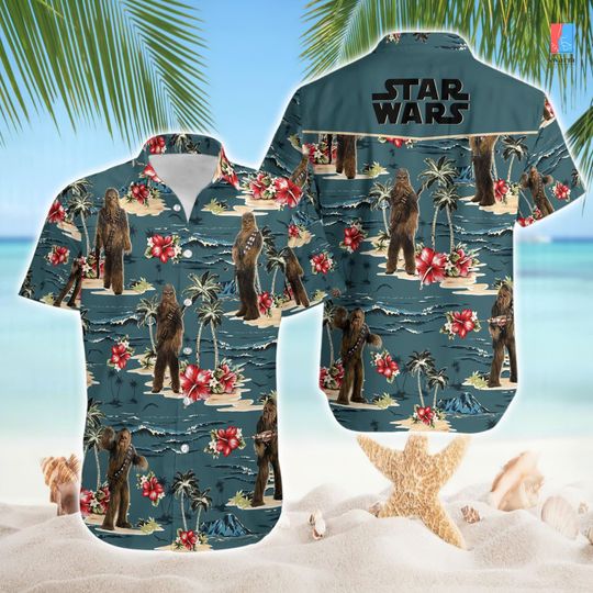 Starwars Chewbacca Hawaii Shirt, Chewbacca Chewie Hawaiian Shirt, Starwars Button Up Shirt, Summer Vacation Shirt, Galaxy Movie Gift