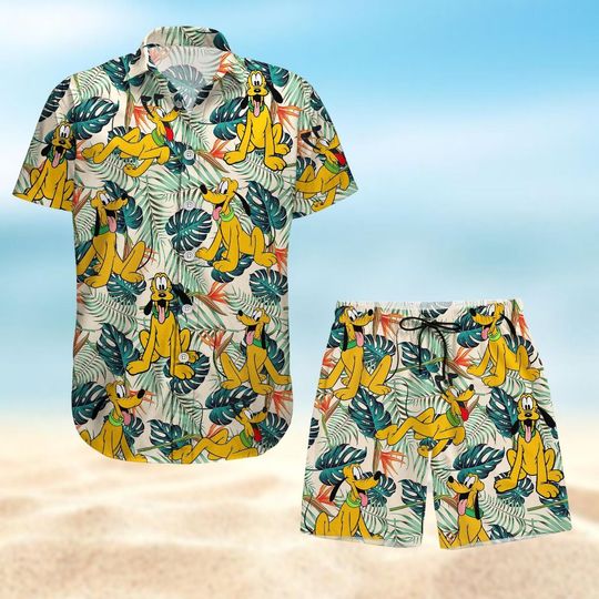 Discover Pluto Dog Button Shirt/Shorts, Pluto Hawaiian Shirt, Disney Beach Shorts Men, Summer Dog Shirt, Aloha Shirt Women, Summer Pants