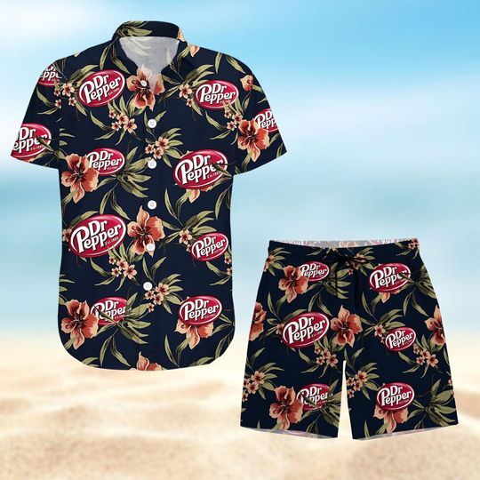 Dr Pepper Hawaiian Shirt/Shorts, Dr Pepper Button Shirt, Soda Lover Beach Shirt, Summer Shorts Men, Tropical Pattern Aloha Shirt Women
