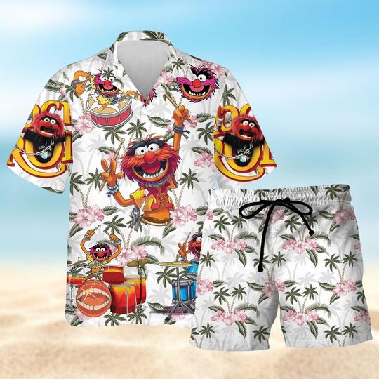 The Muppets Button Shirt, Muppet Hawaiian Shirt, Funny Animal Beach Shirt, Summer Shorts Men, Pineapple Fruit Tropical Pattern Tee