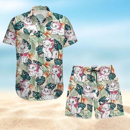 Discover Marie Cat Button Shirt/Shorts, Disney Marie Hawaiian Shirt, Beach Shorts Men, The Aristocats Summer Shirt, Aloha Shirts Women