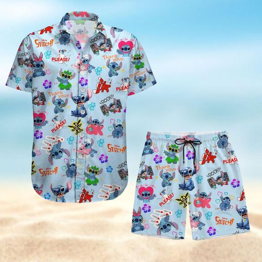 Discover Stitch Button Shirt, Disneyland Trip Shorts, Stitch Hawaiian Shirt, Summer Pants, Aloha Stitch Shirt For Men Women, Tropical Party Tee
