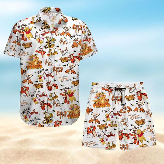 Discover Tigger Button Shirt, Tigger Hawaiian Shirt, Winnie The Pooh Shorts, Animals Beach Shirt For Men, Disney Vacation Shirt, Summer Outfit