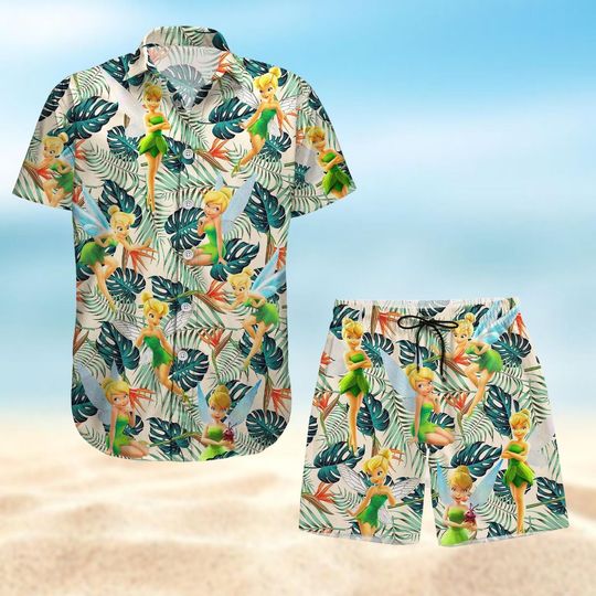 Tinker Bell Button Shirt, Disney Princess Hawaiian Shirt, Summer Shorts Men, Fairytale Vacation Shirt, Tinkerbell Aloha Shirt For Women