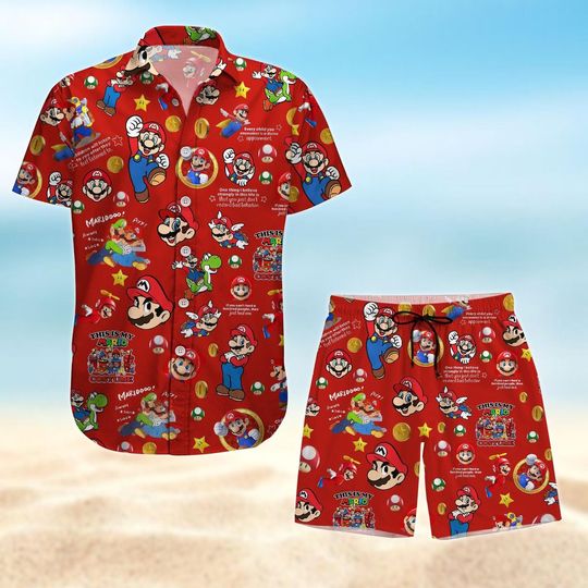 Super Mario Hawaiian Shirt, Mario Luigi Bowser Button Shirt, Mario Bros Beach Shorts Men, Game Characters Beach Shirt, Mario Fan Gift