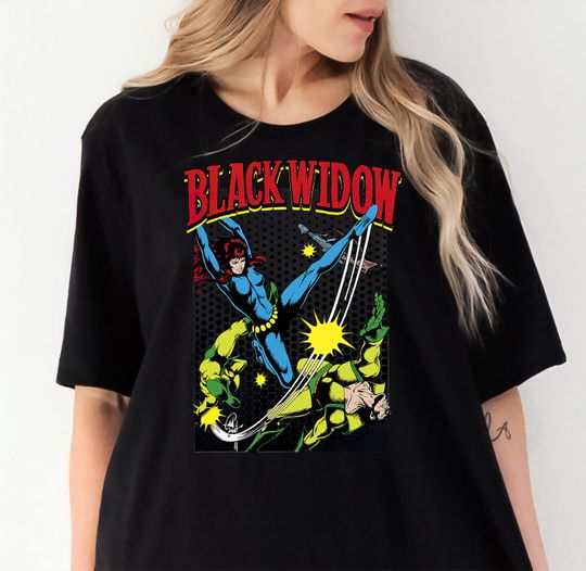 Marvel Black Widow Classic Retro Comic Swing Graphic T-Shirt, Marvel Fan Gifts, MCU Fans, Disney Marvel Unisex Adult T-shirt Kid T-shirt