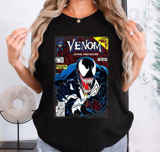 Discover Marvel Venom Vintage Comic Book Cover T-Shirt, Marvel Logo Shirt, WDW Vacation Trip, Disneyland Family Gift, Disneyland Trip Outfits