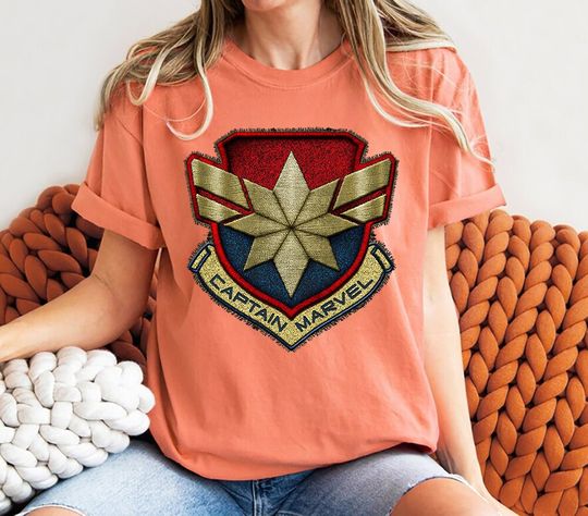Captain Marvel Emblem Badge Logo Comfort Colors T-Shirt, Marvel Comics Shirt, Marvel Fans MCU Fans Shirt, Matching Disneyland Trip Shirt
