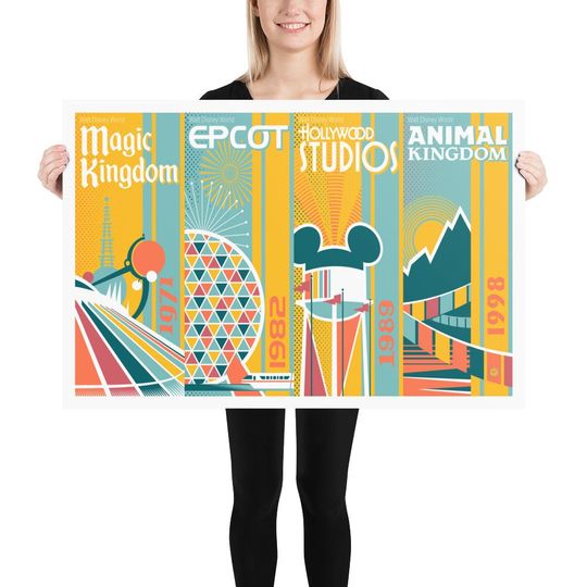 WDW Park Opening Print | Disney Print | Art Deco Modern | Magic Kingdom | Epcot | Hollywood Studios | Animal Kingdom