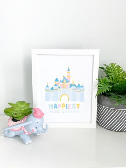 Disneyland Happiest Place On Earth Art Print, Sleeping Beauty Castle Illustration, Disney Wall Art Decor, One Little Spark Design 8x10 Art