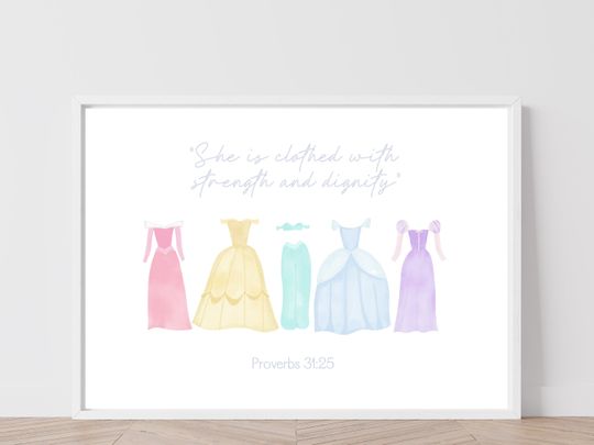 Pastel Princess Nursery Print | Baby Girl Nursery | Little Girl Room Theme | Elegant Princess Decor | Classic Princess Art | Proverbs 31